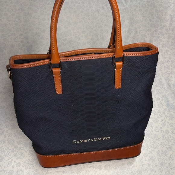 Dooney & Bourke Blue Cara Leather Tote | Python-Texture Shoulder Bag - Picture 5 of 16